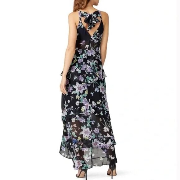 Great Jones size 10 Floral Halter Ruffle Hem Maxi Dress Black Purple - Picture 2 of 11